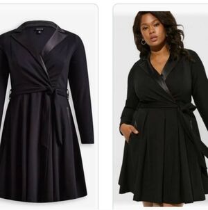 Torrid Black Wrap Tuxedo Skater Dress Size 16 EUC